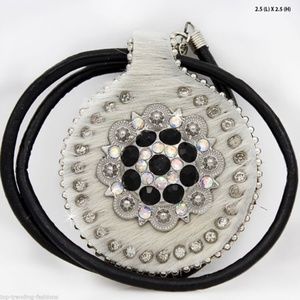 N13 White & Black Hair On Cowhide Necklace Rhinest